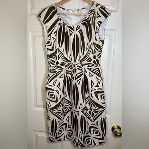 Donna Morgan Print Size 8 Linen Dress cream and brown